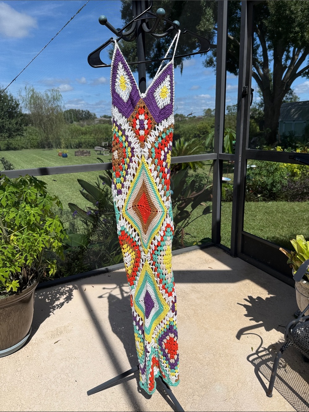 Handmade Multicolor Crochet Wall Hanging - Vibrant Boho Accent s/xs